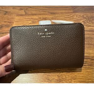 Kate Spade New York Pebbled Leather Wallet Brown Snap Closure 4x6 NWT Designer